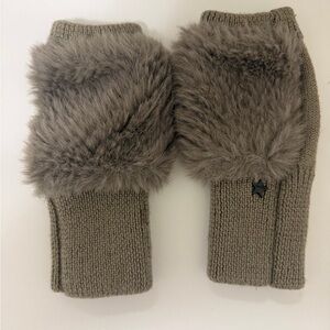 Jocelyn Gray Knit Mittens with Faux Fur Trim